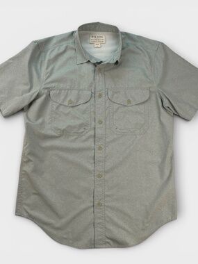 Filson Twin Lake Sport Shirt Men Medium Gray Short Sleeve Fishing Outdoor Hiking